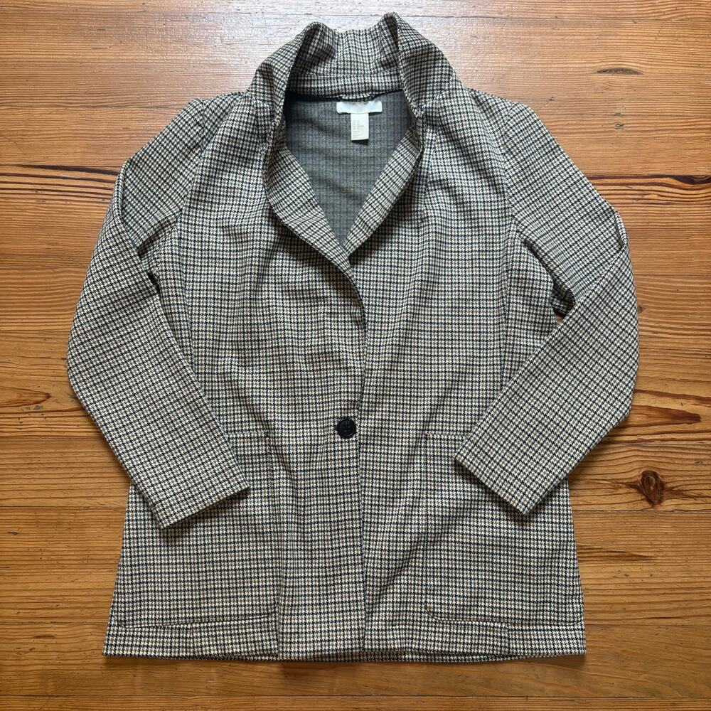 H&M brown tweed houndstooth one button womens‎ blazer SIZE 10
